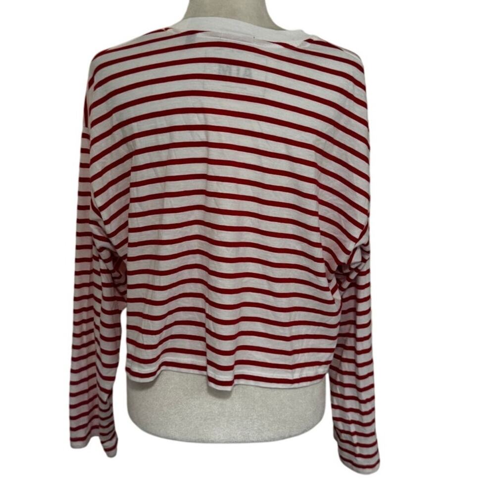 ATM Anthony Thomas Melillo Red & White Striped Cropped Long Sleeve Oversized-M - Picture 3 of 5
